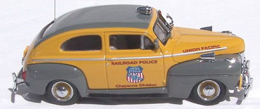 Die-cast 1:43 scale 1941 Ford UP Railroad Police Car with Cheyenne markings
