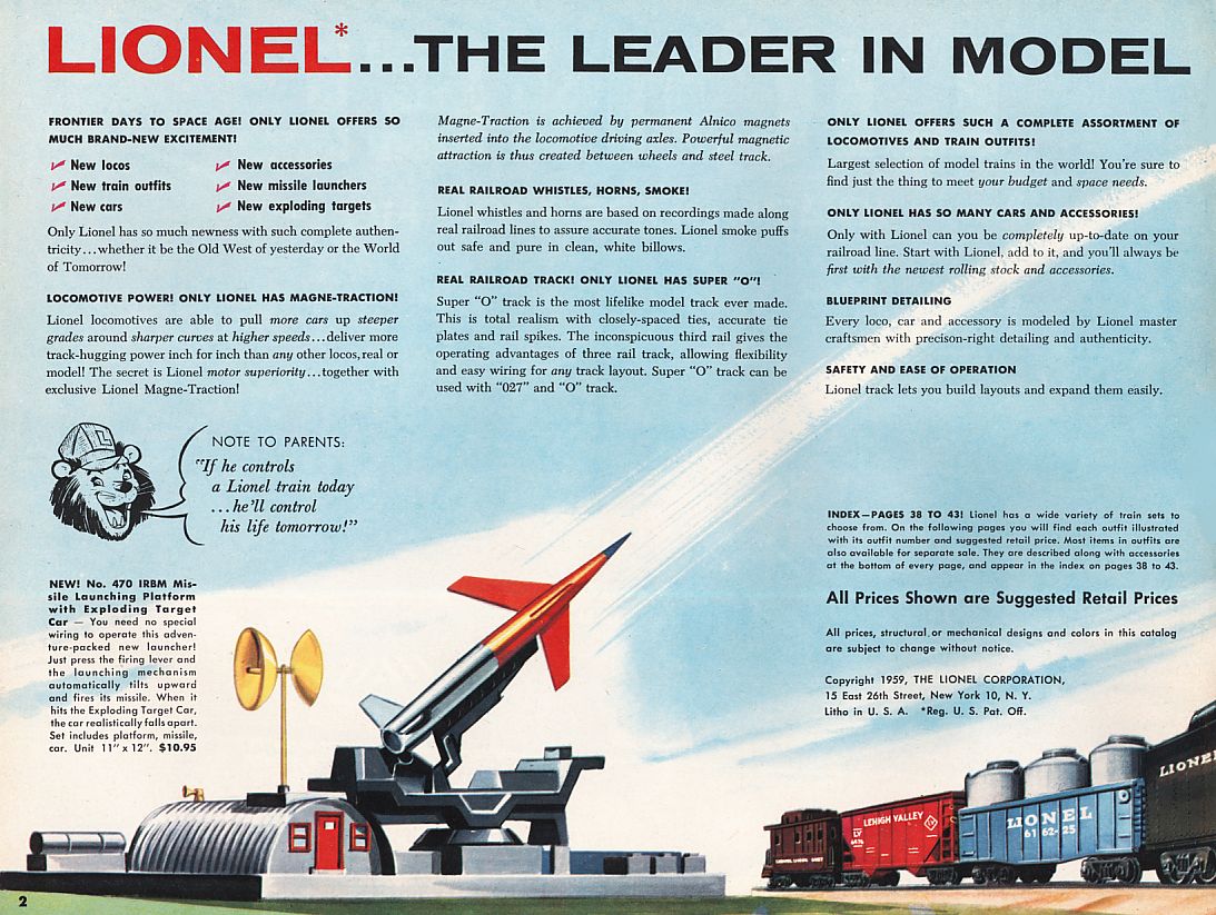 Lionel Consumer Catalogs, 1959, Pages 2 & 3