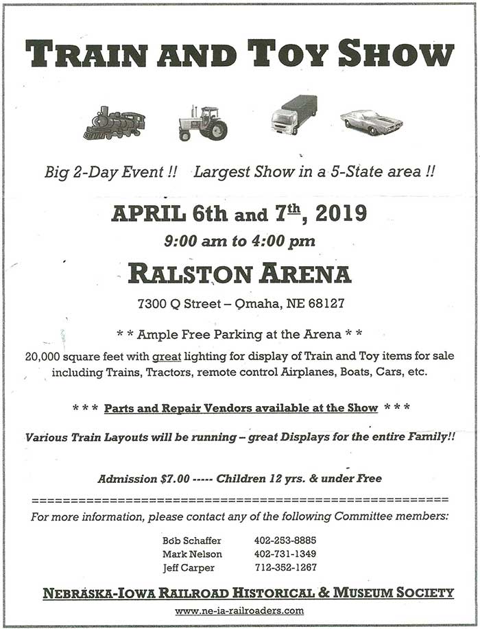 April 6 & 7, 2019, Omaha, NE, LCCA attends Train and Toy Show  